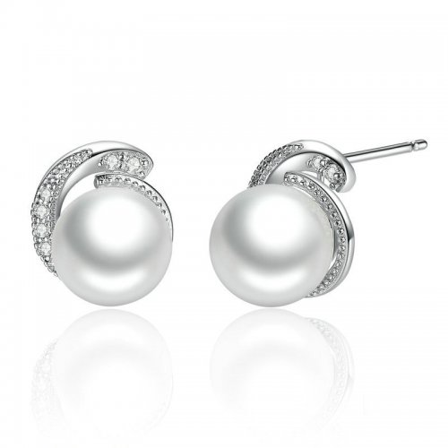 Pendientes de perlas plateados estilo Pandora - SCE021