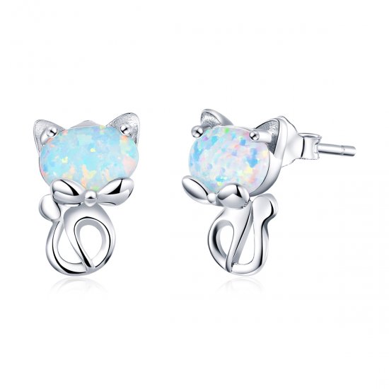Estos aretes de pasador de gato lindos con estilo Pandora y ópalo - SCE828 - Haga click en la imagen para cerrar