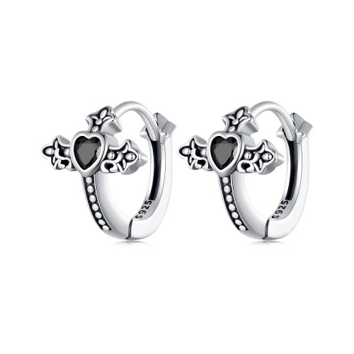 Aretes de argolla con cruz estilo Pandora - SCE1642