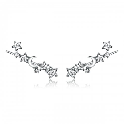 Pendientes de Estilo Pandora con Estrellas y Luna de Plata - SCE926