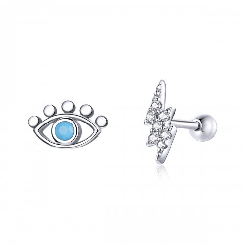 Pendientes de tuerca estilo Pandora en plata con diseño de ojo y rayo - SCE1007
