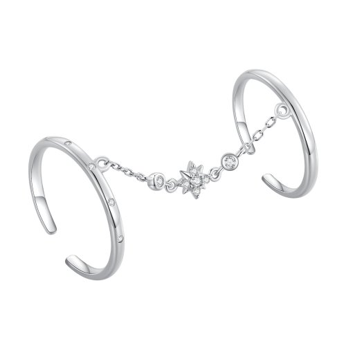 Anillo de doble cadena estilo Pandora, anillo abierto - BSR405