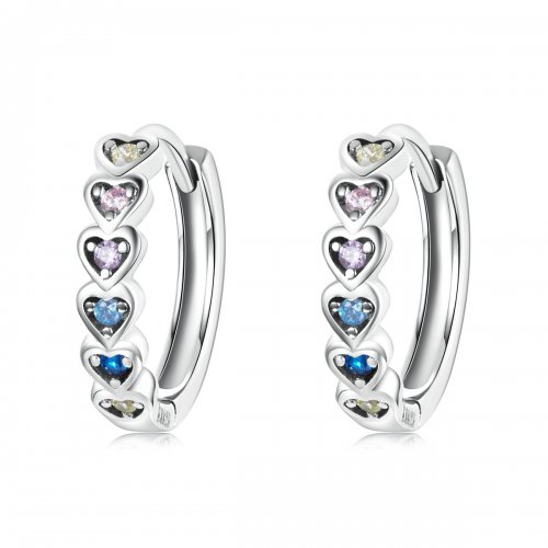 Aretes tipo aro con corazón arcoíris estilo Pandora - SCE1275