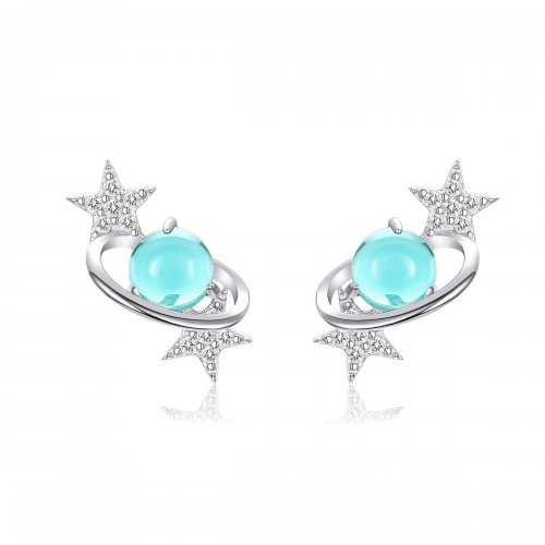 Pendientes de botón intergalácticos de estilo Pandora en plata - SCE701