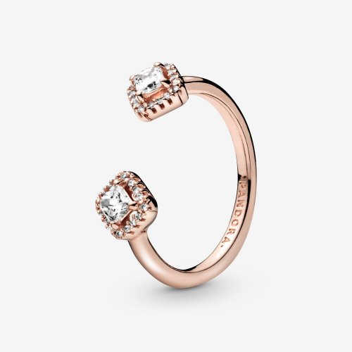 Anillo abierto cuadrado con brillos en oro rosa PANDORA Rose - 188506C01