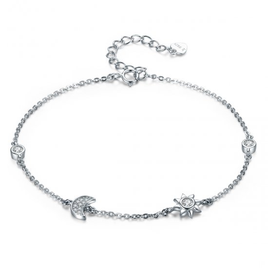Pulsera deslizable con cadena de luna, sol y estrellas de estilo Pandora en plata - SCB081 - Haga click en la imagen para cerrar