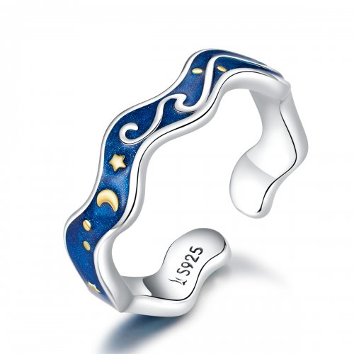 Anillo abierto de plata estilo Pandora con cielo estrellado de Van Gogh - SCR608