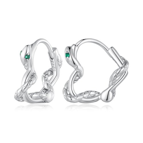 Aretes con forma de corazón en espiral de serpiente estilo Pandora - BSE911