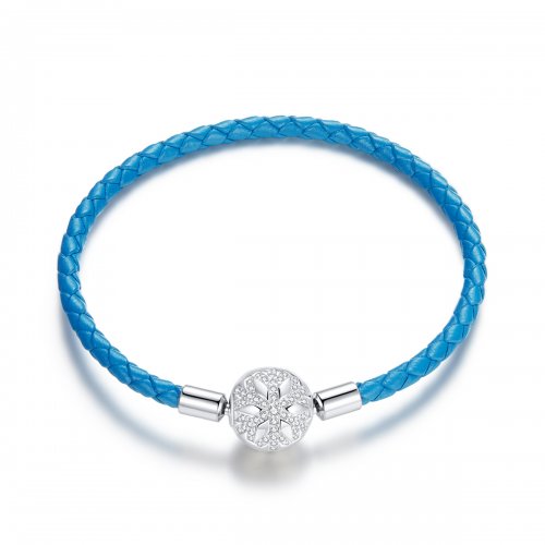 Pulsera de cuero estilo Pandora con copo de nieve de plata - SCB196