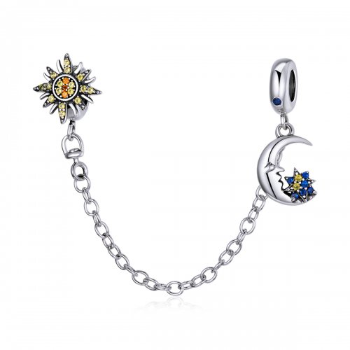 Cadena de seguridad estilo Pandora en plata con diseño de todo el universo - SCC1763