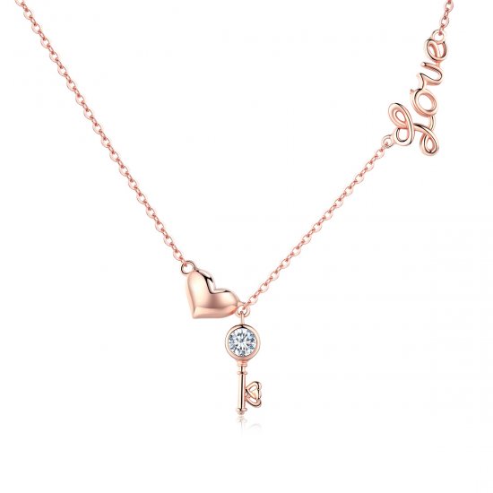 Collar de estilo Pandora en plata con llave de corazón - SCN292 - Haga click en la imagen para cerrar