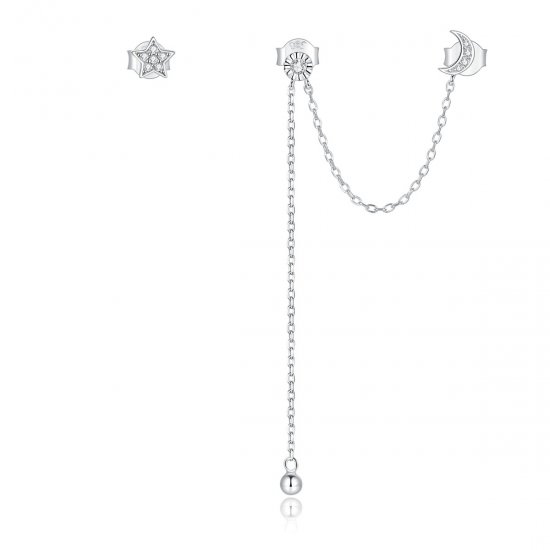 Pendientes colgantes de plata estilo Pandora con luna y estrellas de ensueño - BSE431 - Haga click en la imagen para cerrar