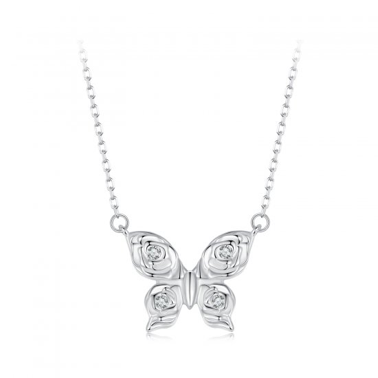 Collar con mariposa y rosa estilo PANDORA - BSN396 - Haga click en la imagen para cerrar