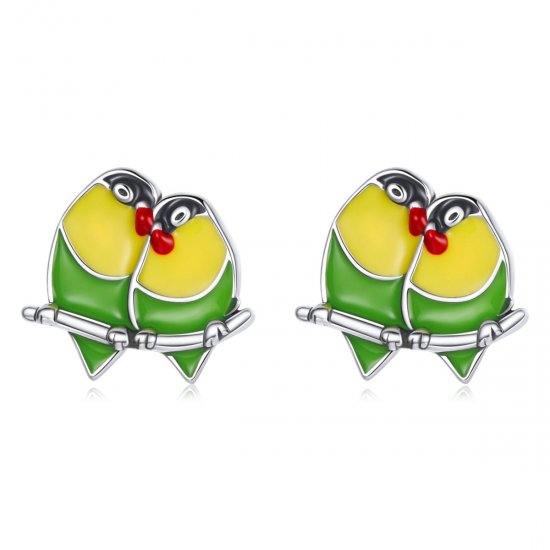 Pendientes de botón estilo Pandora con dos orioles - SCE1278 - Haga click en la imagen para cerrar