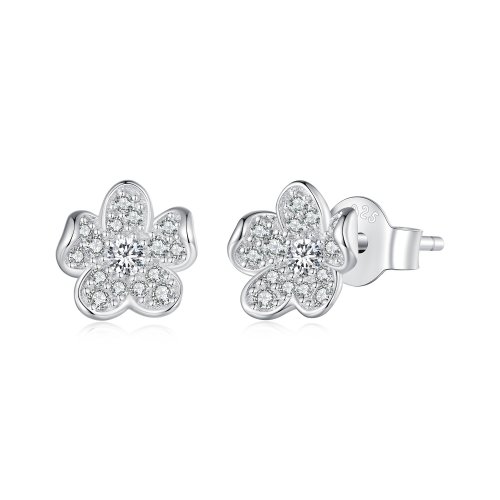 Estos aretes de estilo Pandora están incrustados con diamantes y tienen forma de flor - BSE855
