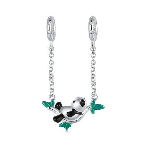 Colgante de plata con diseño de panda y bosque de bambú estilo PANDORA - SCC2810