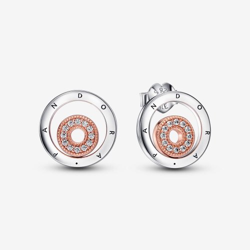 Pendientes con círculos y logotipo de dos tonos con la firma Pandora - 282314C01
