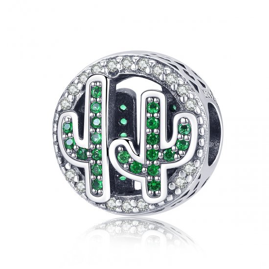 Charm de Cactus Vibrante Verde Plateado al Estilo de Pandora - SCC918 - Haga click en la imagen para cerrar