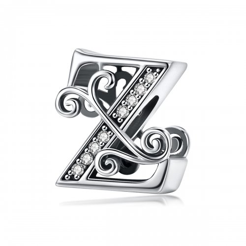 Encanto de letra Z con flores brillantes de estilo Pandora con pavé - BSC030-Z