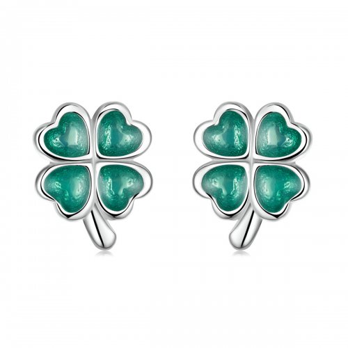 Estos aretes de botón estilo Pandora con trébol de cuatro hojas - SCE1346