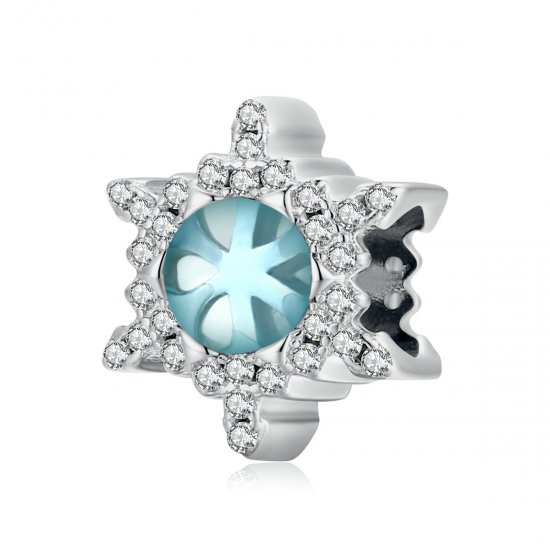 Charm estilo Pandora con piedra lunar y diseño de copo de nieve - BSC512 - Haga click en la imagen para cerrar