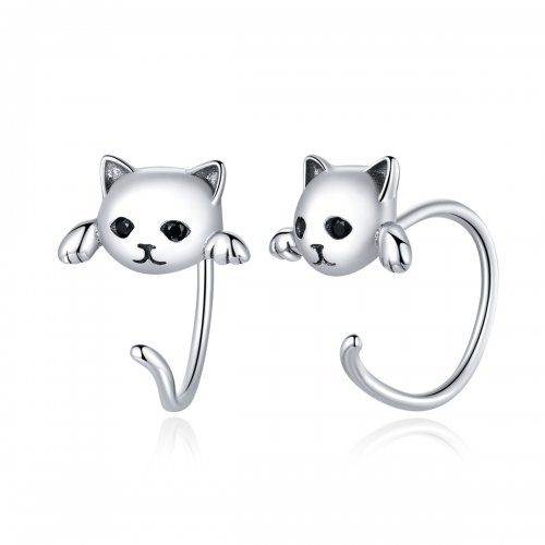 Estilo Pandora Plata Lindos Pendientes de Aro con Gato - SCE965