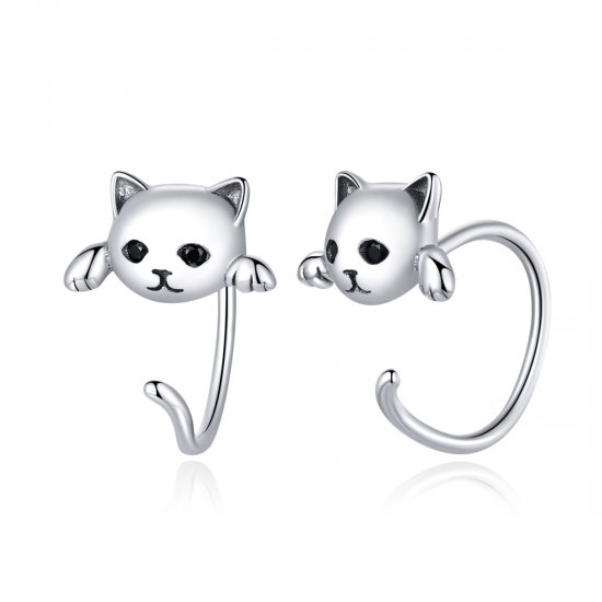 Estilo Pandora Plata Lindos Pendientes de Aro con Gato - SCE965 - Haga click en la imagen para cerrar