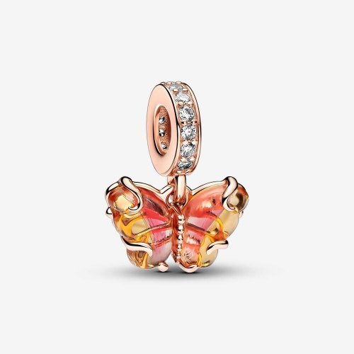 Charm Colgante Pandora de Cristal de Murano Rosa y Amarillo Mariposa - 7826