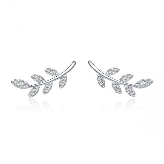 Pendientes de botón de estilo Pandora en forma de hojas de primavera plateadas - BSE031 - Haga click en la imagen para cerrar