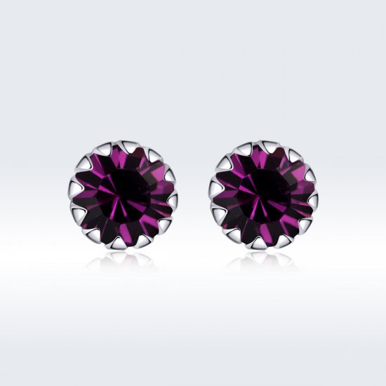 Pendientes de tuerca estilo Pandora de plata con piedra de nacimiento de febrero - SCE862-2 - Haga click en la imagen para cerrar