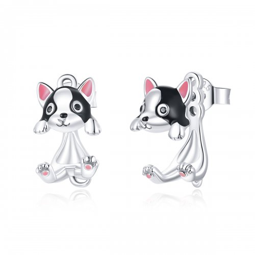 Pendientes de botón estilo Pandora de plata con diseño de pez Koi de la suerte - SCE812