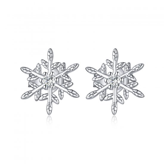 Estos pendientes de botón de estilo Pandora, plateados, con románticos copos de nieve - BSE424 - Haga click en la imagen para cerrar