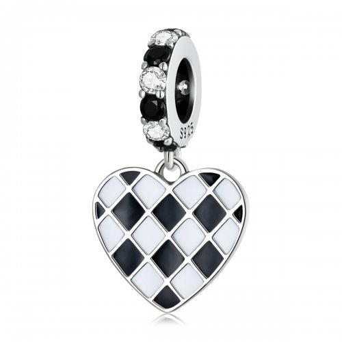 Estilo Pandora Colgante de Amor a Cuadros Blanco y Negro - SCC2178