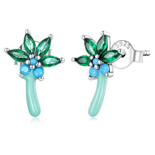 Aretes con forma de árbol de coco divertido estilo Pandora - SCE1403