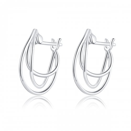 Aretes de argolla estilo Pandora de plata con líneas entrelazadas - BSE443