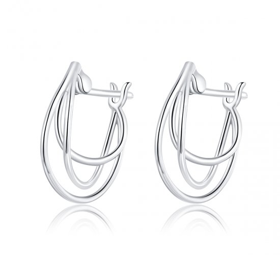 Aretes de argolla estilo Pandora de plata con líneas entrelazadas - BSE443 - Haga click en la imagen para cerrar