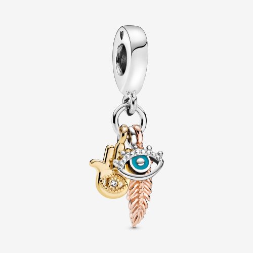 PANDORA Hamsa, Ojo que todo lo ve y pluma Espiritualidad Dangle Charm - 768