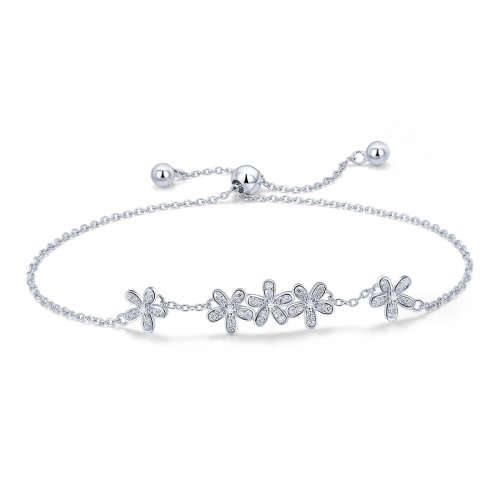 Pulsera deslizante estilo Pandora con cadena de margaritas de plata - SCB084