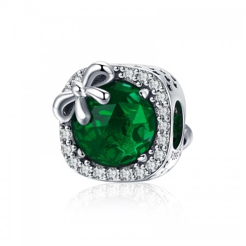 Charm de plata con lazo pavé estilo Pandora - SCC1058-Gn