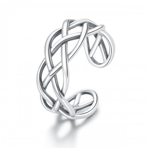 Anillo abierto de textura tejida de plata estilo Pandora - SCR675
