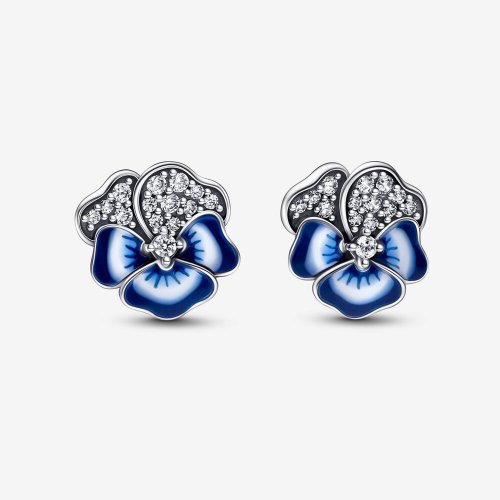 Pendientes de botón de flores de pensamiento azules de Pandora - 290781C01
