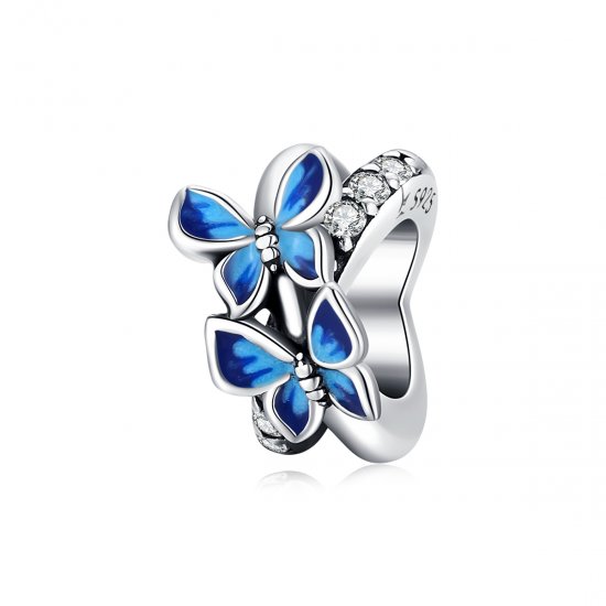Charm de plata estilo Pandora con mariposas voladoras - SCC1731 - Haga click en la imagen para cerrar