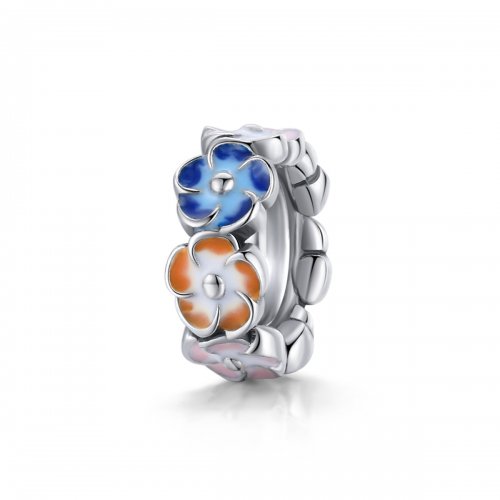 Charm de Espaciador de Hortensia Colorida Estilo Pandora en Plata - SCC1703