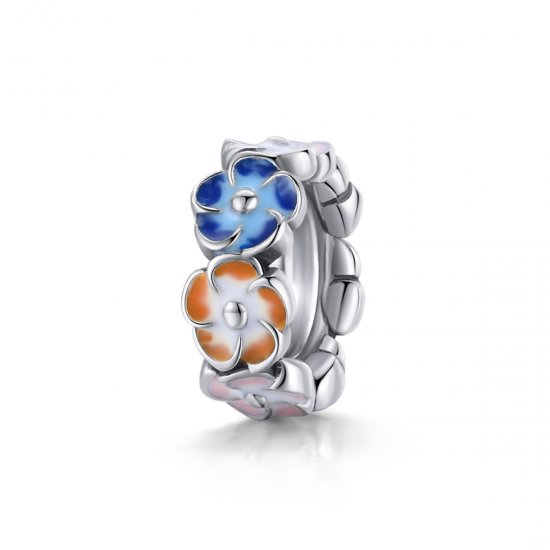 Charm de Espaciador de Hortensia Colorida Estilo Pandora en Plata - SCC1703 - Haga click en la imagen para cerrar