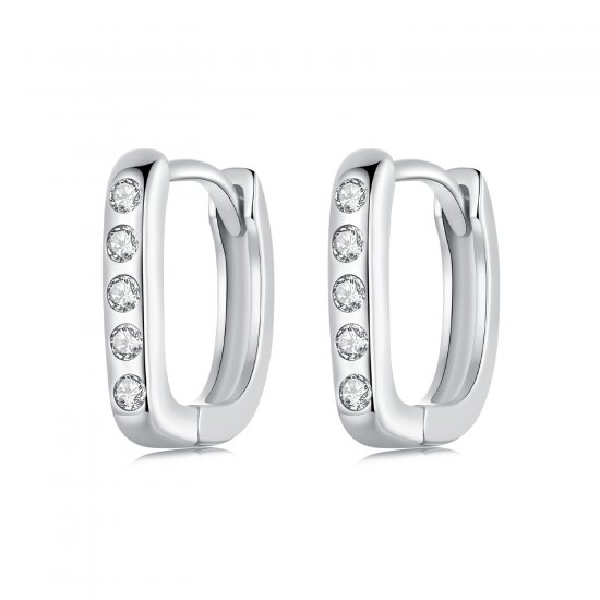 Pendientes sencillos en forma de D estilo PANDORA - BSE1084-WH - Haga click en la imagen para cerrar
