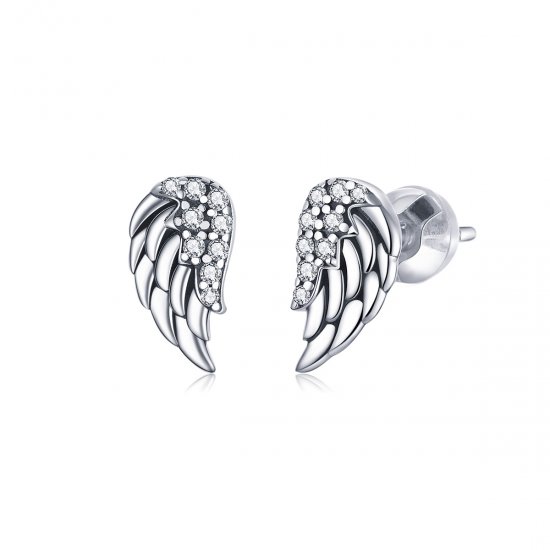 Pendientes de botón estilo Pandora con alas de plata - SCE882 - Haga click en la imagen para cerrar
