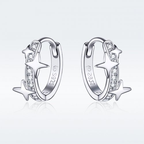 Estilo Pandora Plata Un par de aretes de argolla con estrella de los deseos - BSE076