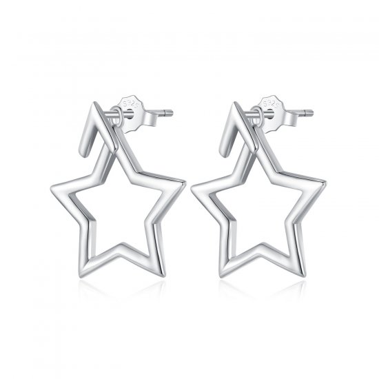 Pendientes de Estilo Pandora con Estrellas de Cinco Puntas - BSE901 - Haga click en la imagen para cerrar