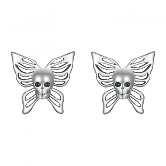 Pendientes estilo PANDORA con calavera y mariposa - SCE1798 - Haga click en la imagen para cerrar
