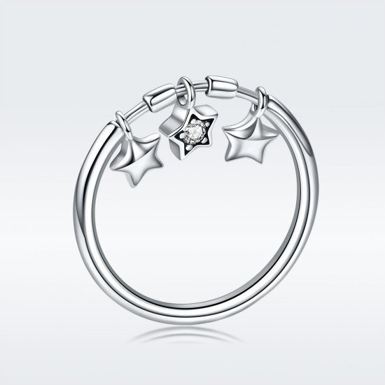 Anillo de estilo Pandora con estrellas guardianas de plata - SCR406 - Haga click en la imagen para cerrar